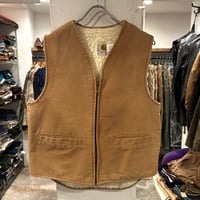 70s　carhartt　ダックベスト　カーハート　ブラウン　ボアライナー　Size M　USA製　(S3792)