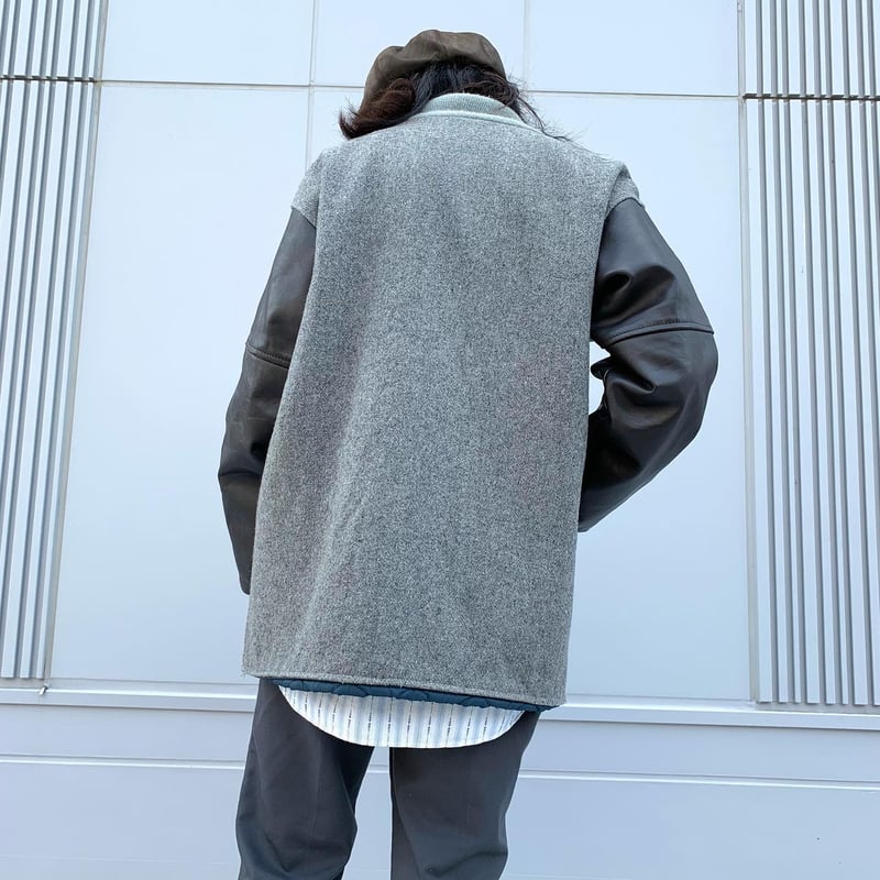 80s Fordham スタジャン フォーダム ロング丈 ウールxレザー