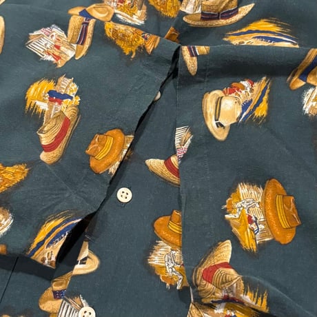 Polo by Ralph Lauren　オープンカラーシャツ　Size M　ポロ ラルフローレン　レーヨンシャツ　総柄　(S5612)