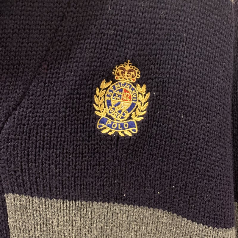 ポロ ラルフローレン ロゴワッペン装飾カーディガン ニット 長袖 XS 濃紺 黄 フルデコ タイガー 未使用 POLO RALPH LAUREN ポロラルフローレン