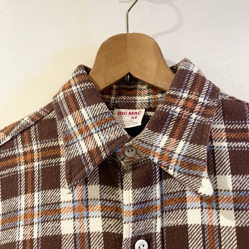 BIG MAC 70s USA製 チェック柄 ブラウン系 フランネルシャツ (S0541) |