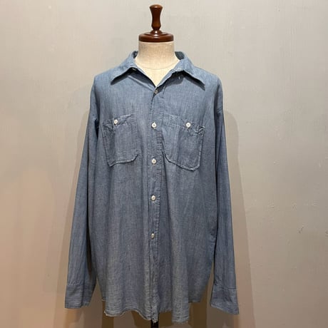 60s~　WASHINGTON DEE CEE　L/S CHAMBRAY SHIRT　Size 17　USA製　シャンブレーシャツ　ワークシャツ　(S5729)