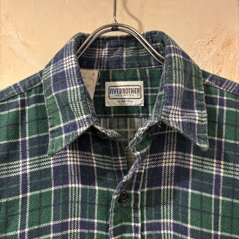 80s FIVE BROTHER L/S プリントネルシャツ USA製 Size M ファイブ