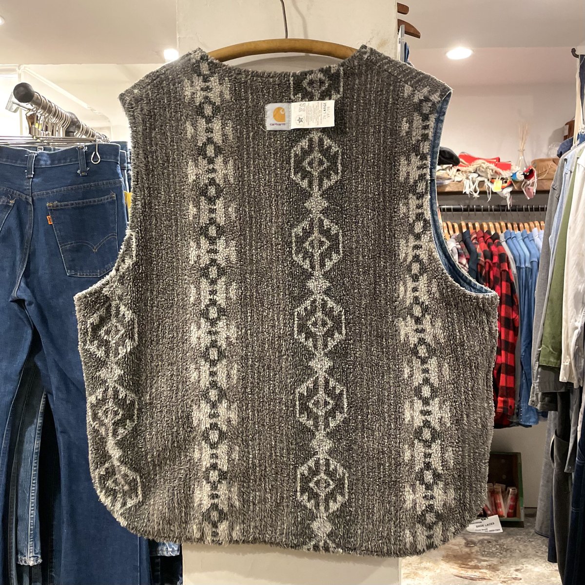 80s〜 Carhartt デニムベスト ネイティブ柄ライナー カーハート 80s〜 Carhartt デニムベスト ネイティブ柄ライナー カーハート