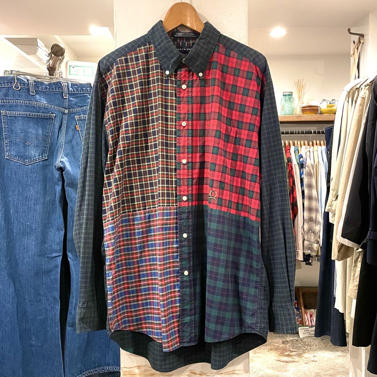 TOMMY HILFIGER パッチワーク クレイジーパターン ボタンダウンシャツ 