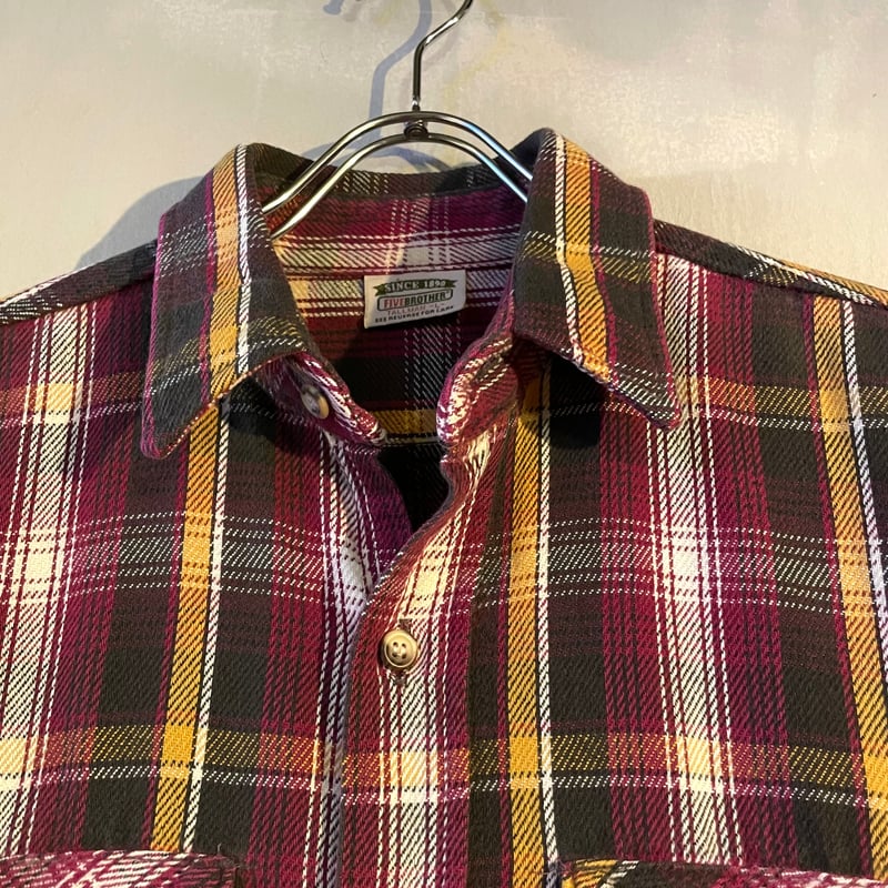 80s FIVE BROTHER L/S ネルシャツ USA製 Size L ファイブブラザー