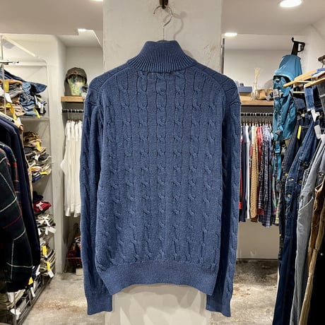 POLO Ralph Lauren　ハーフジップケーブルニット　ラルフローレン　水色　Mサイズ　(S2822)