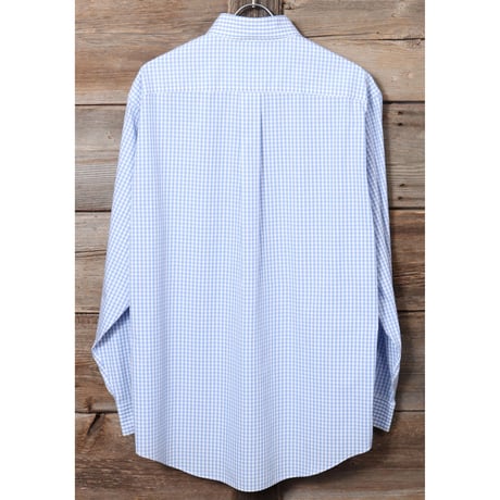 Brooks Brothers 346　ギンガムチェック　コットンシャツ　白ｘ水色　ボタンダウンシャツ　ブルックスブラザーズ　(Y0041)
