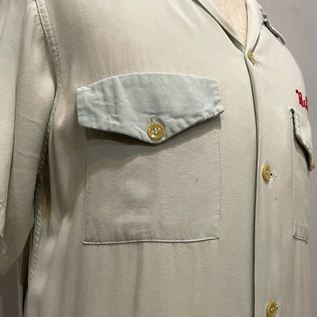 50s　NAT NAST　S/S VINTAGE BOWLING SHIRT　レーヨン　USA製　ミリタリー　ボウリングシャツ　スーベニア　USMC　(S5731)