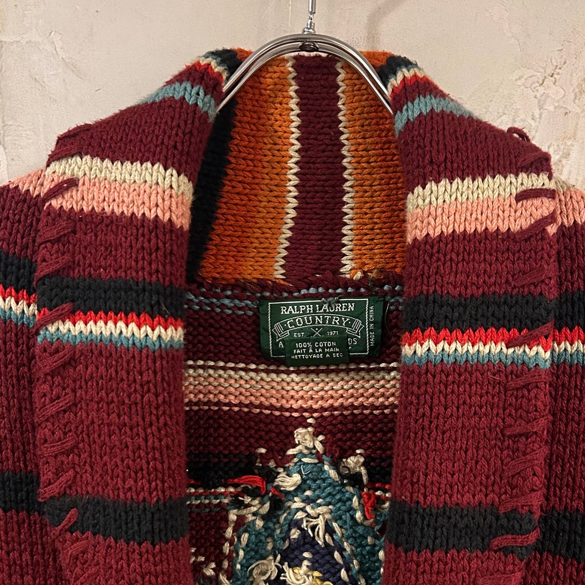 90s COUNTRY RALPH LAUREN ネイティブ柄 ショールカラーガウン 90s COUNTRY RALPH LAUREN ネイティブ柄 ショールカラーガウン