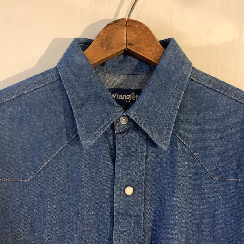 80sヴィンテージ★ラングラー　ウエスタンデニムシャツ　ブルー　USA製　L 80s Wrangler 70127MW デニムウエスタンシャツ ラングラー