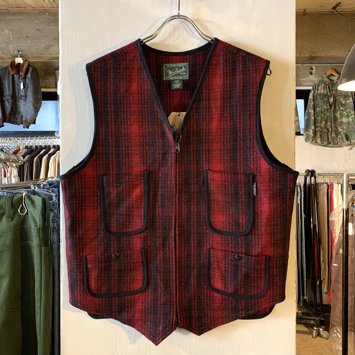 Woolrich ベスト チェック柄 シンプルデザイン 緑系 XL 0827 Woolrich