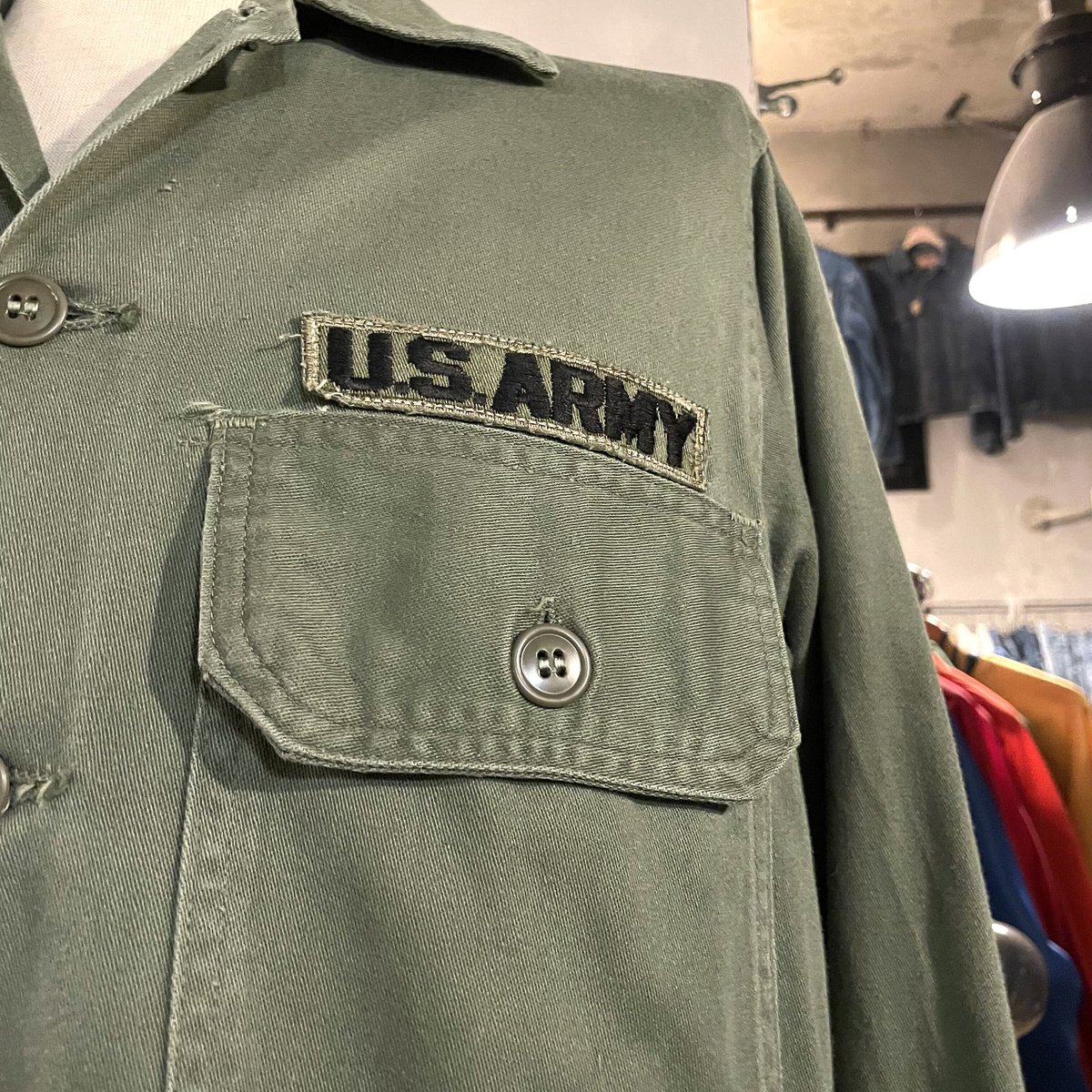 60s US ARMY ユーティリティシャツ 筒袖 OG 107 COTTON SATTEN