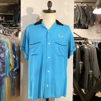 60s　Hilton　Vintage Bowling Shirt　ボウリングシャツ　チェーンステッチ刺繍　USA製　ヒルトン　(S2553)