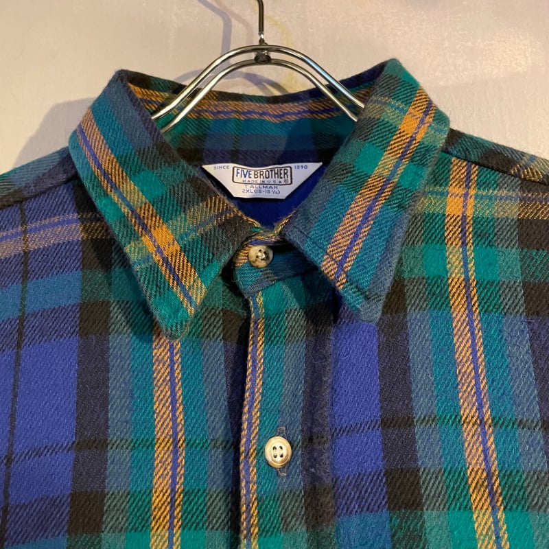 70s FIVE BROTHER L/S ネルシャツ USA製 Size 2XL ファイブブラ