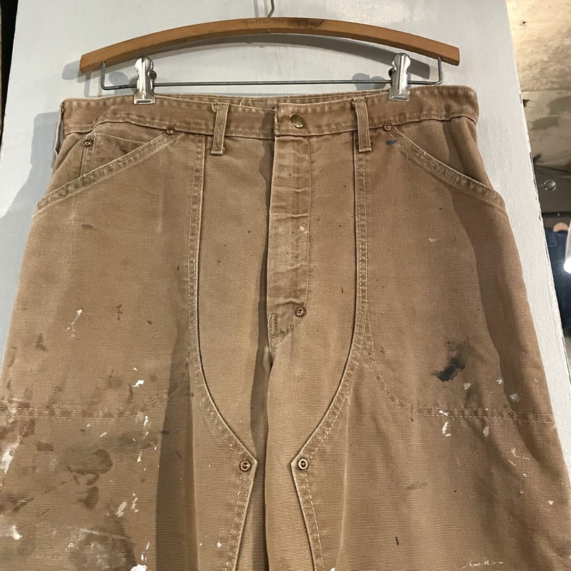 70s 実寸W31L29 ダブルニー カーハート 股リベット ペインターパンツ① 70s カーハート ダブルニー ペインターパンツ プリントロゴ 股
