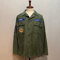 60s　US AIR FORCE　ユーティリティシャツ　Size SMALL　筒袖1st Type 後期　OG 107 COTTON SATEEN　ミリタリーシャツ　1962年　(S5354)