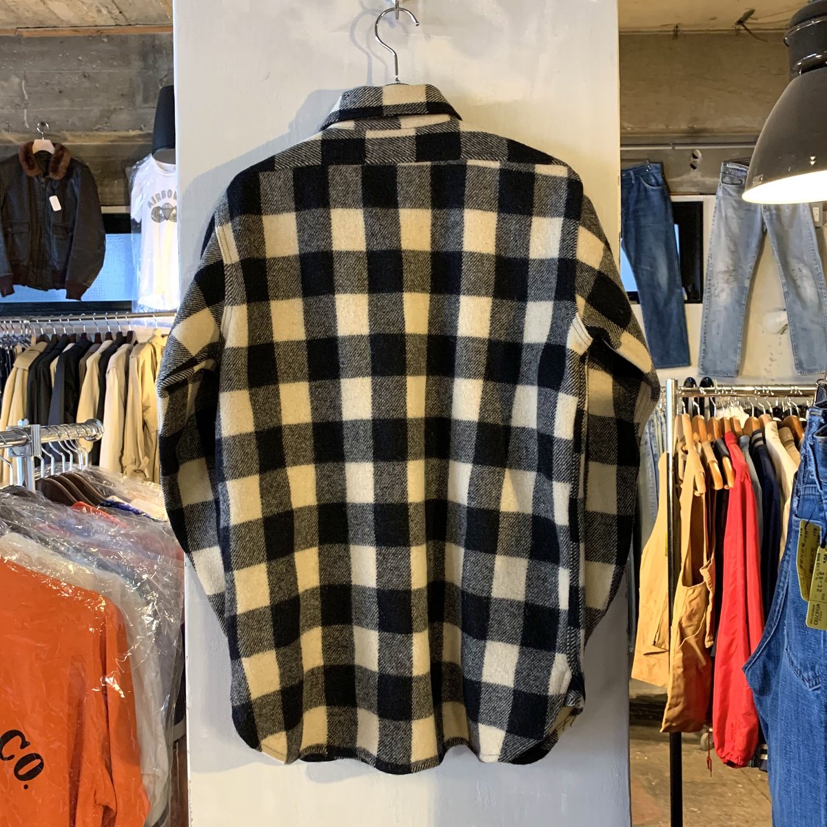 超美品 40s 50s wool shirts ウールシャツ 40s BRENT L/S Vintage Wool Shirt ウールシャツ 白黒 三つ星タ