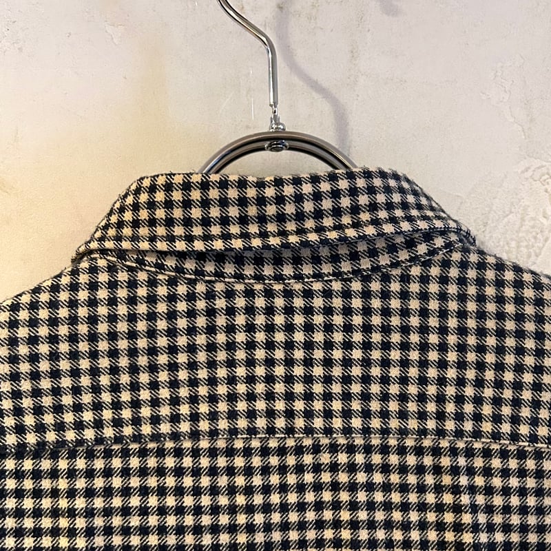 ラルフローレン　M フランネルシャツ　シルク混　　エルボーパッチ　モノクロ　本革 Polo by Ralph Lauren L/Sネルシャツ ラルフローレン エルボーパッチ S