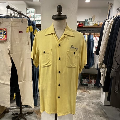 Vintage Bowling Shirt　50年代　ボウリングシャツ　背面無地　ピン型ボタン　50s　(S1048)