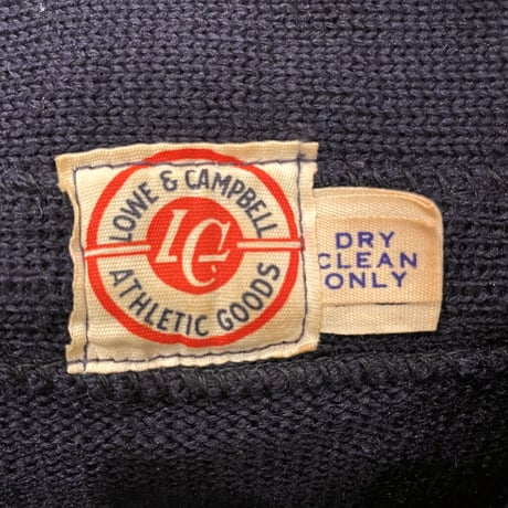 30's　LOWE&CAMPBELL ATHLETIC GOODS社　ヴィンテージ　レタードニットカーディガン　濃紺　(S0656)