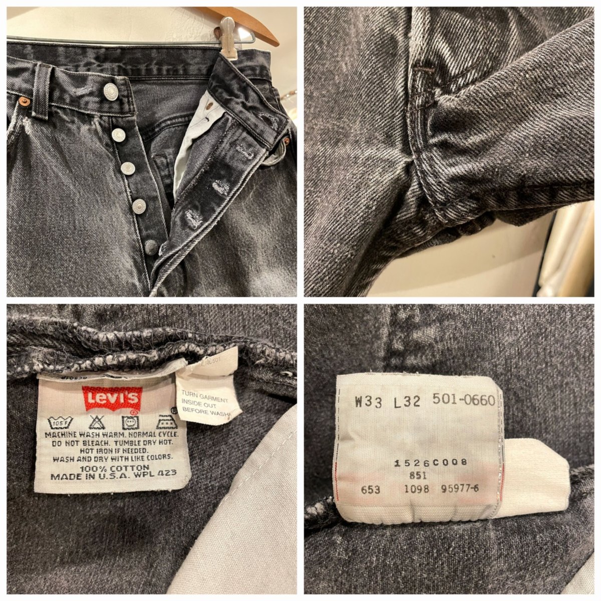 Levi's 501 90年代 後染めブラックデニム ボタン裏653 USA製 Levi's 501 90年代 後染めブラックデニム ボタン裏653 USA製