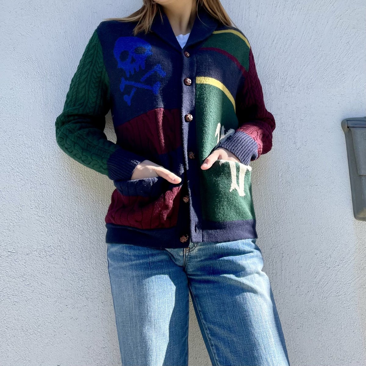 Ralph Lauren パッチワーク カーディガン ショールカラー アメカジ POLO RALPH LAUREN ショールカラーニットカーディガン パッチワーク