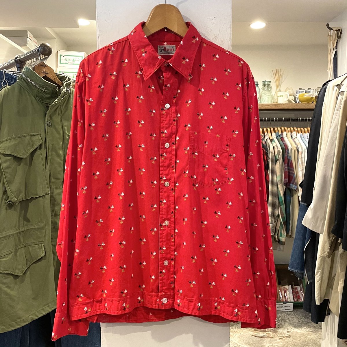50SBud Bermaヴィンテージシャツ Bud Berma ボックスシルエット型 総柄シャツ ヴィンテージシャツ 50s