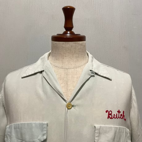 50s　NAT NAST　S/S VINTAGE BOWLING SHIRT　レーヨン　USA製　ミリタリー　ボウリングシャツ　スーベニア　USMC　(S5731)