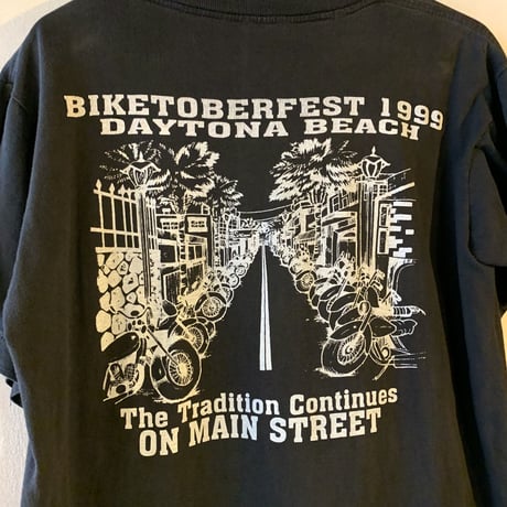 90s　ショートスリーブTシャツ　BIKETOBERFEST　バイクイベント　デイトナビーチ　1999年　黒T　半袖T　(S2346)
