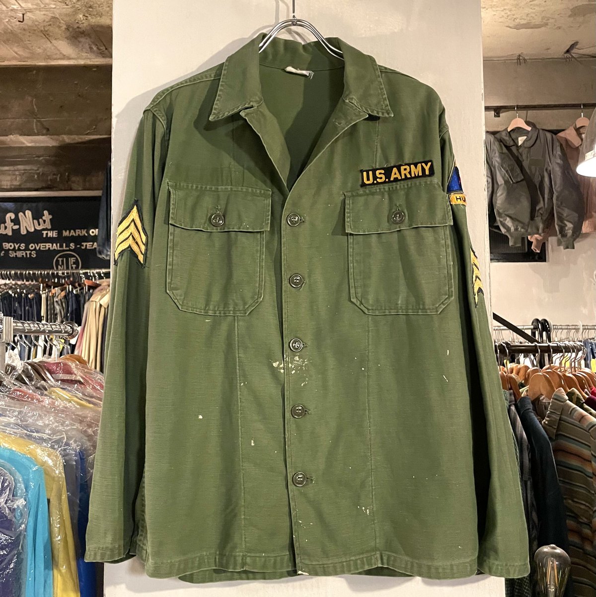 60s US ARMY ユーティリティシャツ 筒袖 OG 107 COTTON SATTEN 60s US ARMY ユーティリティシャツ 筒袖 OG 107 COTTON SATTEN