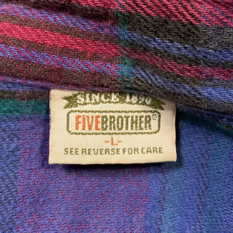 80s USA製 FIVE BROTHER チェックネルシャツ M USA製 70s~80s FIVE BROTHER Check Flannel L/S Shirt 青黒灰 XL