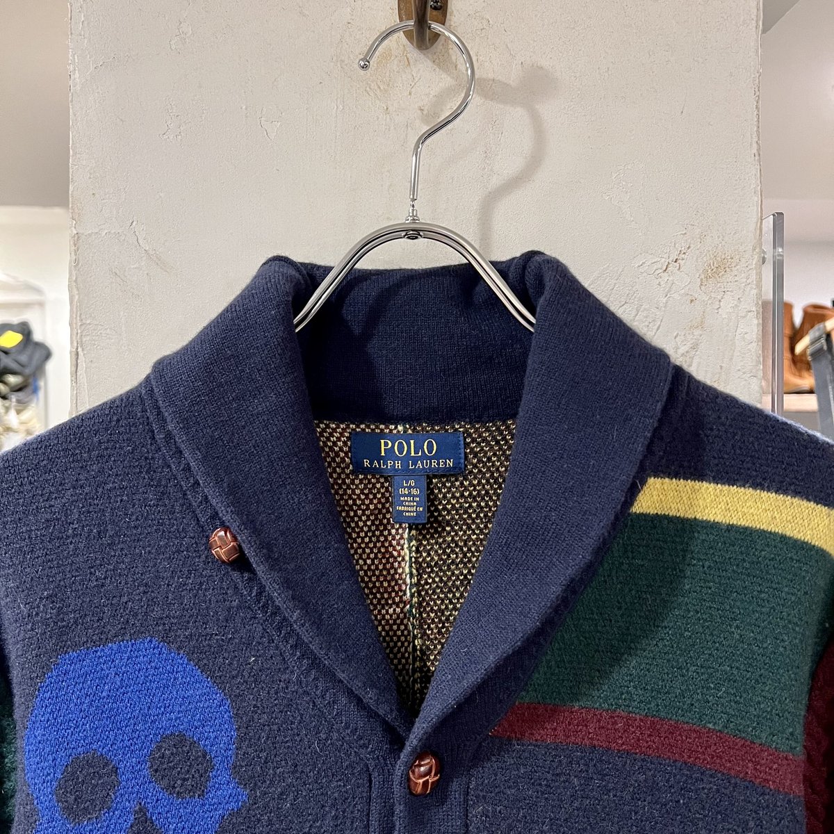 Polo Ralph Lauren パッチワークカーディガン M POLO RALPH LAUREN ショールカラーニットカーディガン パッチ