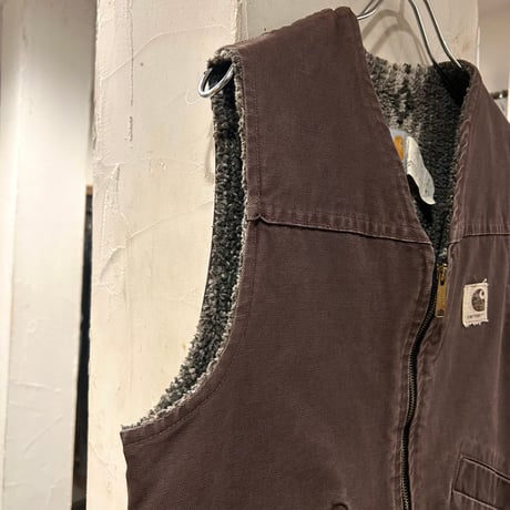 carhartt　ダックベスト　カーハート　ブラウン　フェード　雰囲気系　ボアライナー　ネイティブ柄　Size M　USA製　(S3791)