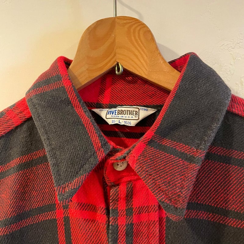 70s 80s FIVE BROTHER 赤黒チェック ネルシャツ 16-L 70~80年代 USA製 Five Brother ファイブブラザー ヘビー