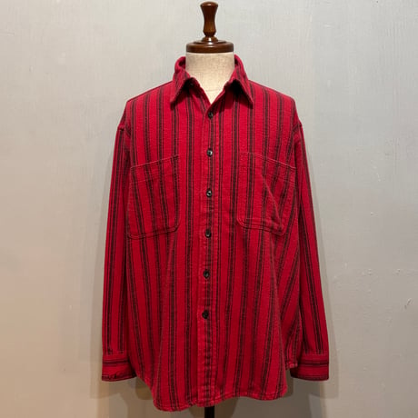 80s　ST JOHN’S BAY　BIG MAC　L/S ネルシャツ　USA製　Size L　セントジョンズベイ　ストライプ　コットンシャツ　(S5191)