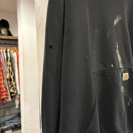 carhartt　Original Fit　プルオーバーパーカー　Size L　袖プリント　カーハート　ブラック　(S4509)