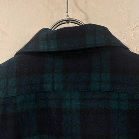 70s　PENDLETON　ウールチェックシャツ　ペンドルトン　ブラックウォッチ　オープンカラー　ボードシャツ　Size L　USA製　(S3940)