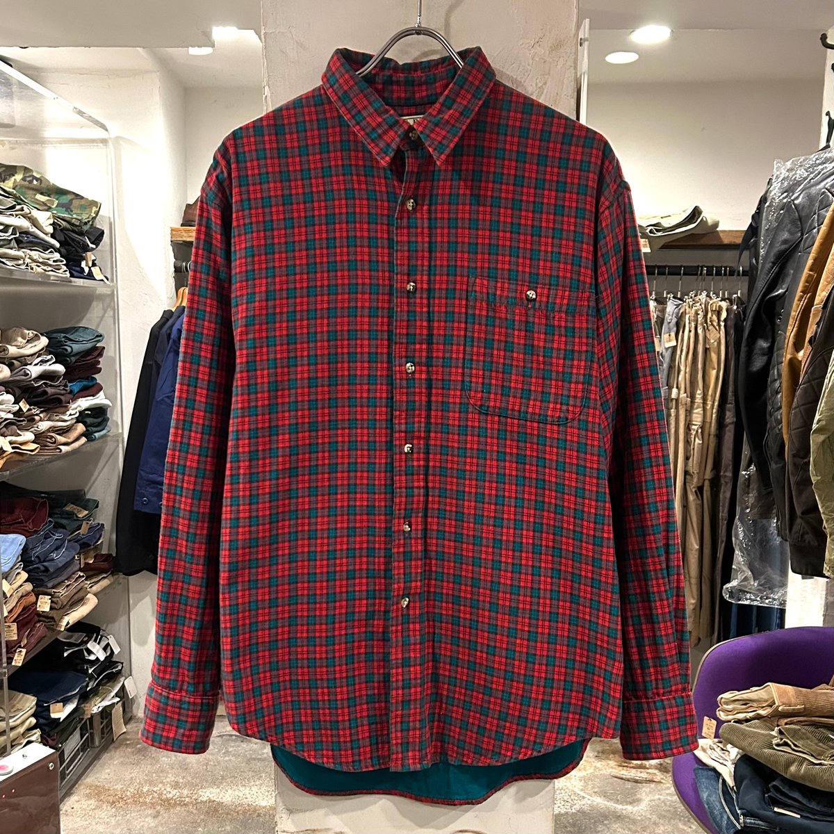 円高還元 80s L.L.Bean USA コットンシャツ エルエルビーン L/Sネルシャツ 男性用