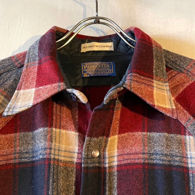 70s PENDLETON L/S ウエスタンシャツ L USA製 好配色 ペンドルトン ウー
