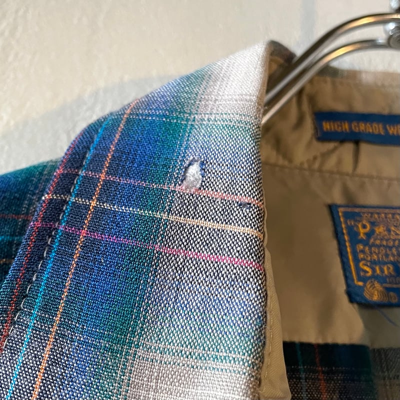70s PENDLETON L/S ウールシャツ M USA製 オンブレチェック ペン