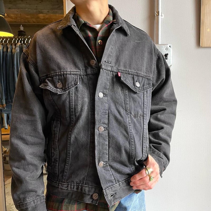 80s Levi's 70417-9418 ブラック デニムジャケット ネルライナー USA製...