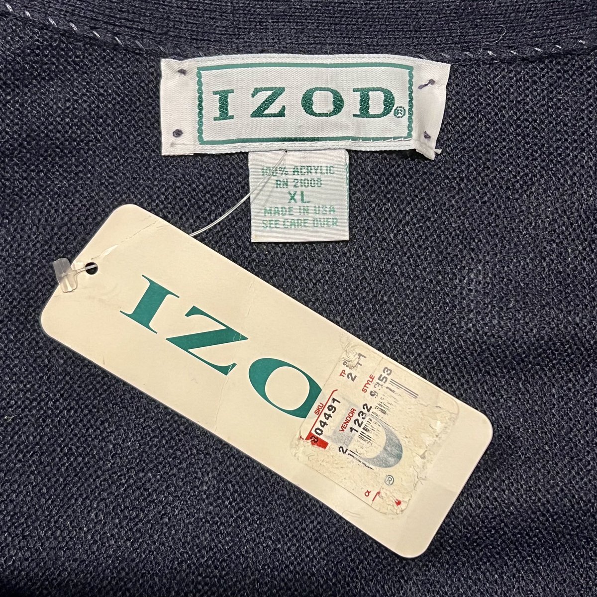 古着　カーディガン　USA製　アクリル　ゆるだぼ　XL　ネイビー IZOD アクリルカーディガン アイゾッド USA製 ネイビー XL
