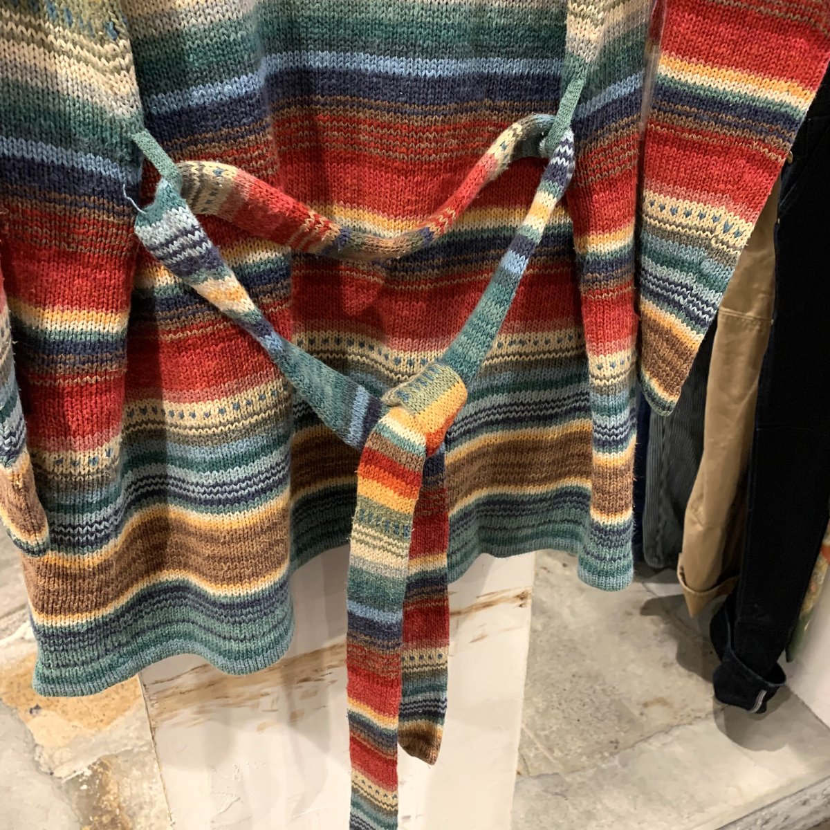 豪華絢爛 圧巻のペルシャ柄&ラメ 90's ラルフローレン ニット ガウン S 90s COUNTRY RALPH LAUREN ネイティブ柄 ショールカラーガウン