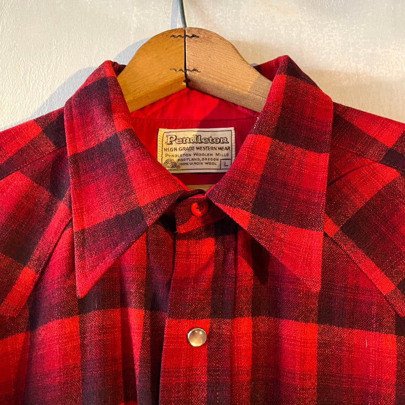 70s PENDLETON Wool Shirt USA製 ウエスタンシャツ シャドーチェック...