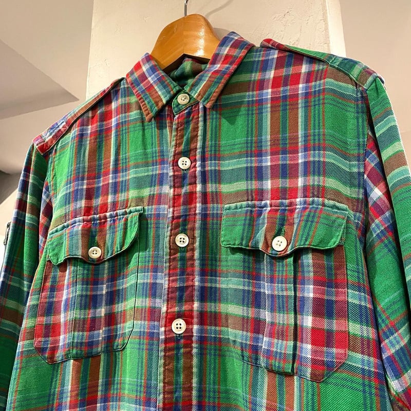 polo ralph lauren シルクリネンチェックシャツ Ralph Lauren リネン×シルク チェック柄シャツ エポレット付き