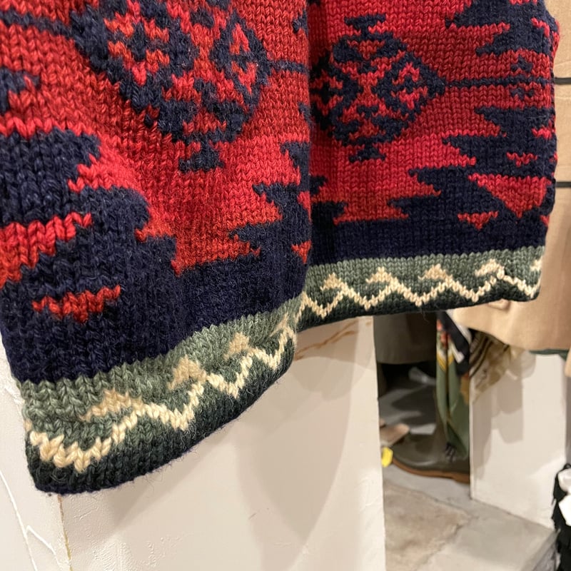 RALPH LAUREN COUNTRY 90s ネイティブ柄 ショールカラー ウールニットガ
