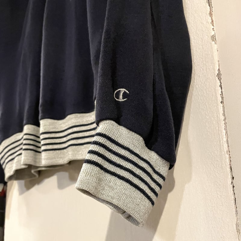 90s Champion ハーフジップ スウェット WISCONSIN ネイビー×グレー (S