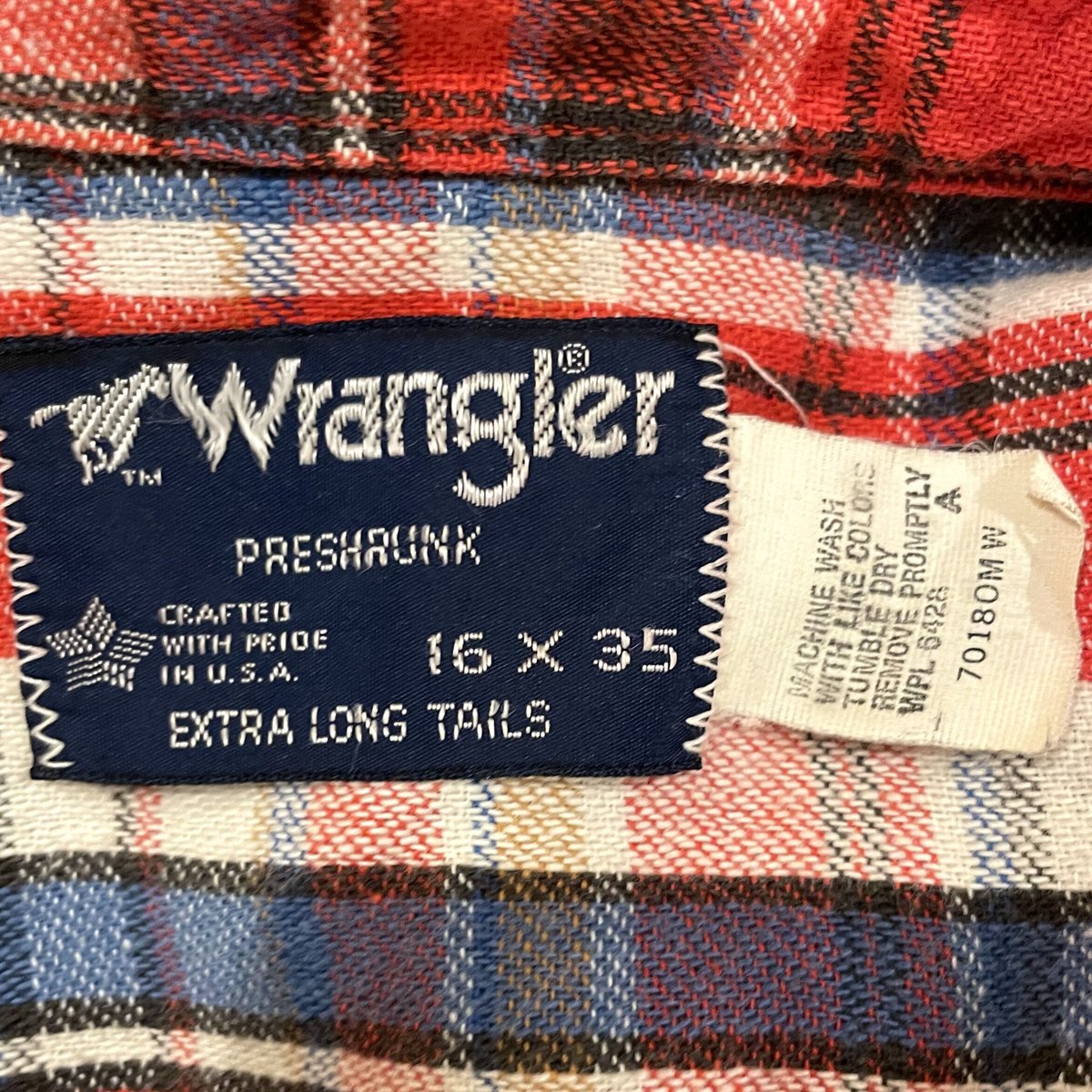 80s Wrangler L/S ウエスタンシャツ チェック柄 USA製 80年代