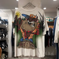 90s　S/S Tシャツ　Looney Tunes　TAZ　USA製　Size XL　ルーニー テューンズ　キャラクター Tシャツ　オールオーバープリント　©1995　(S4819)